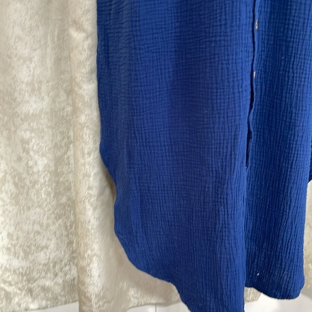 Rich Blue Casual Button Down Shirt dress with Textured Fabric and Relaxed Fit